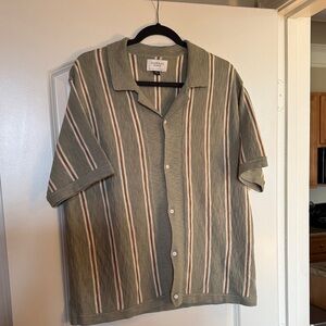 American Eagle Outfitters Olive Striped Button Down Shirt
